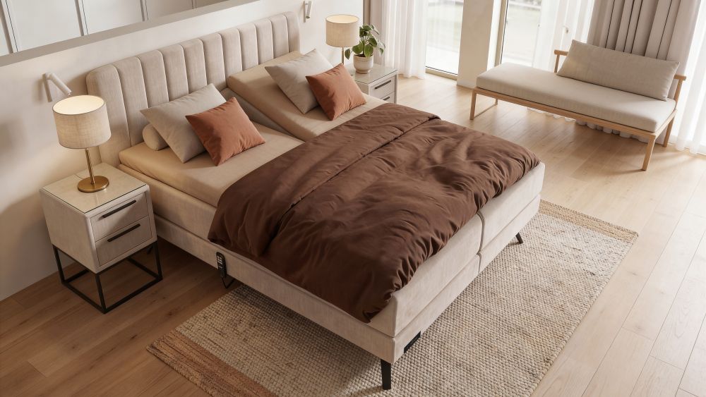 Aanzicht schuin boven elektrische boxspring Caresse 3400