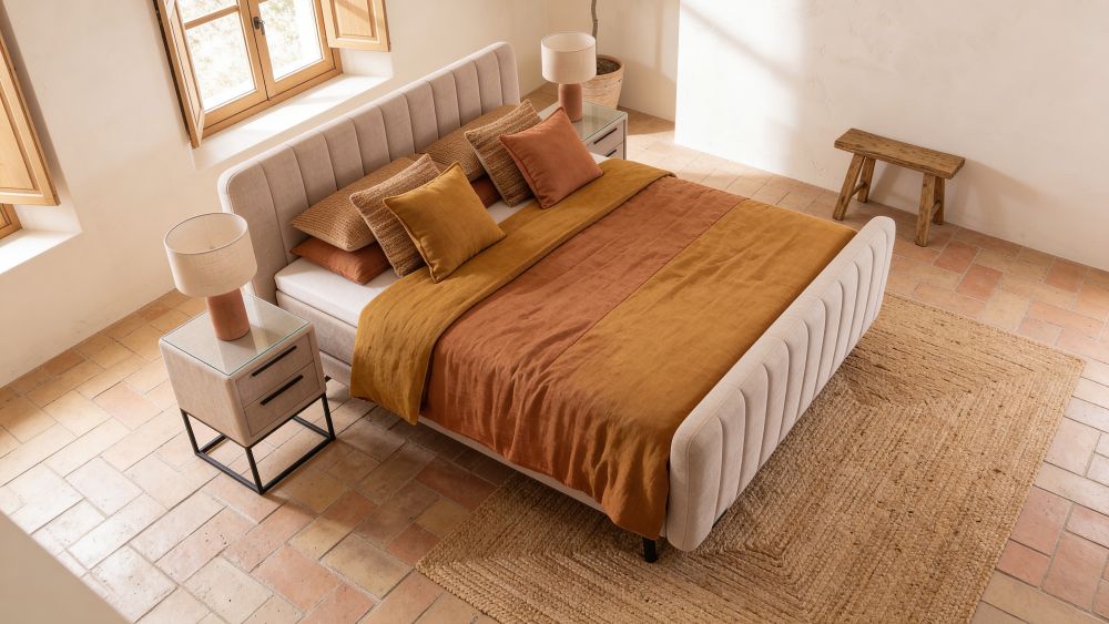 Bovenaanzicht boxspring Caresse 3460 met voetbord in stof Judy